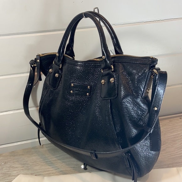 KATE SPADE Vintage Black Shimmery Leather Satchel Crossbody.  Excellent! - Picture 3 of 9